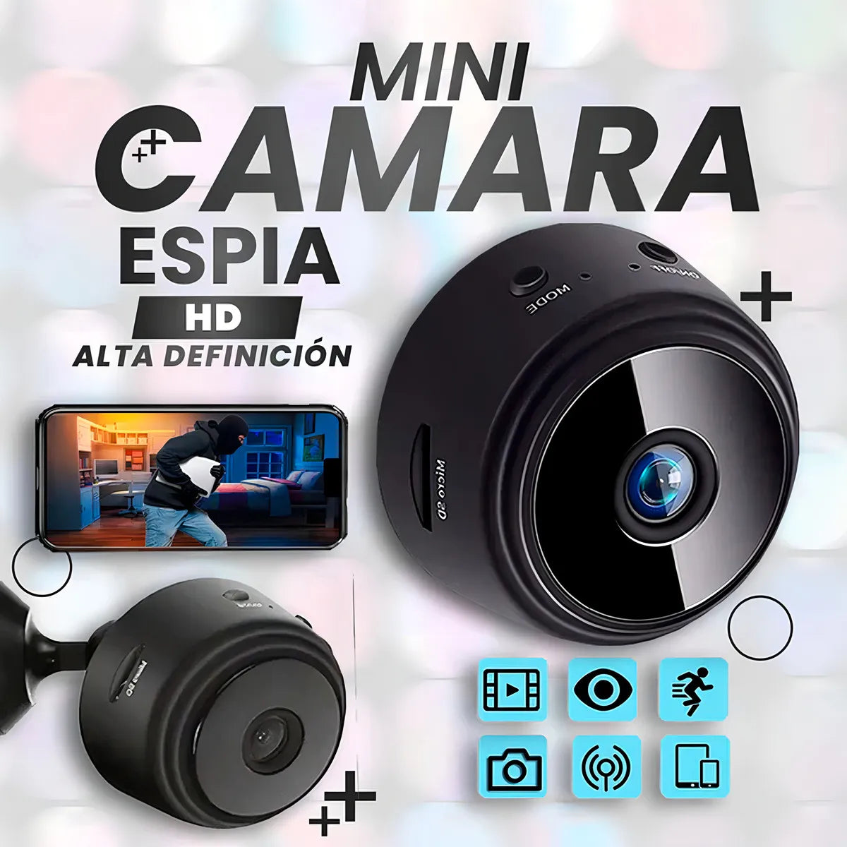 Mini Cámara de Seguridad Espía Inalámbrica Wi-Fi con Visión Nocturna HD 1080p para el Hogar