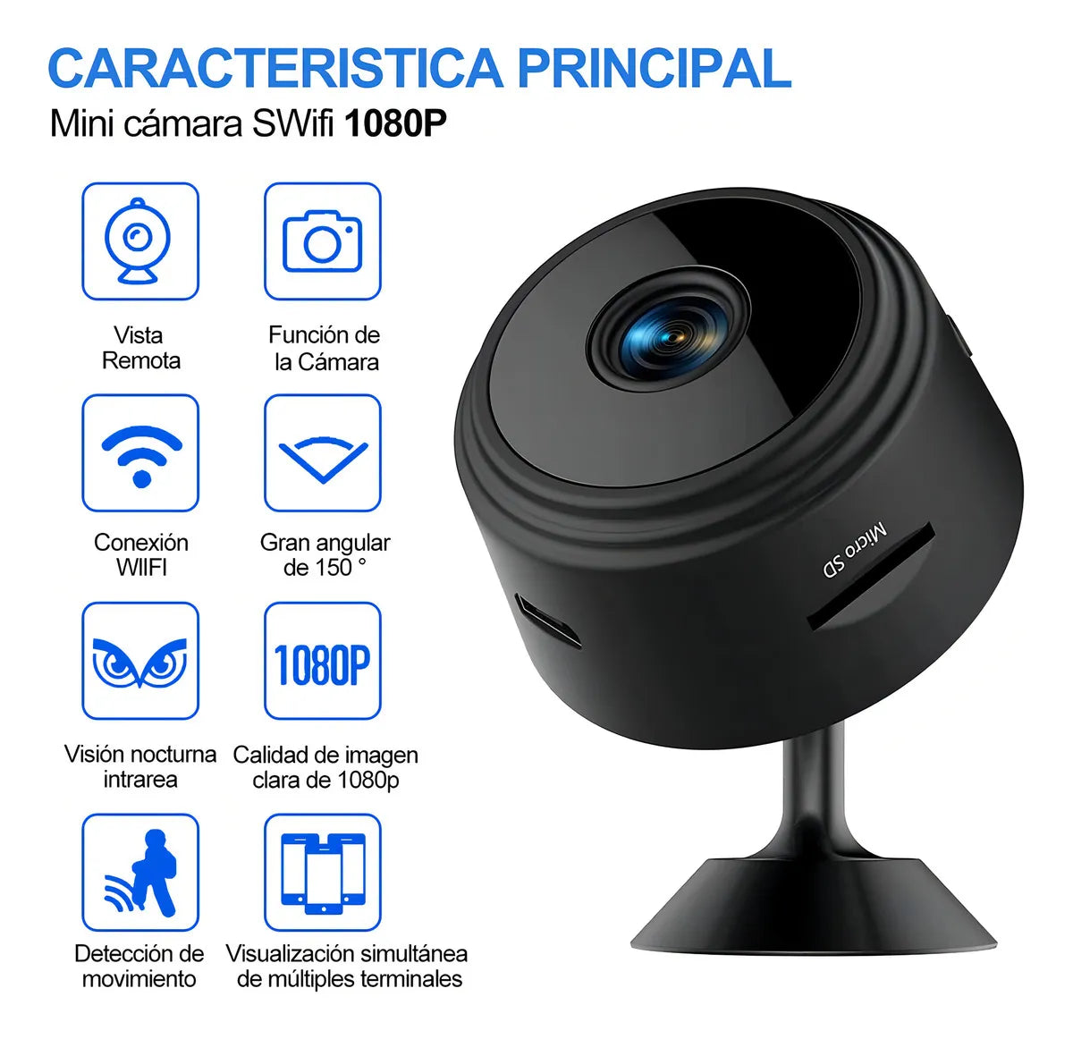 Mini Cámara de Seguridad Espía Inalámbrica Wi-Fi con Visión Nocturna HD 1080p para el Hogar