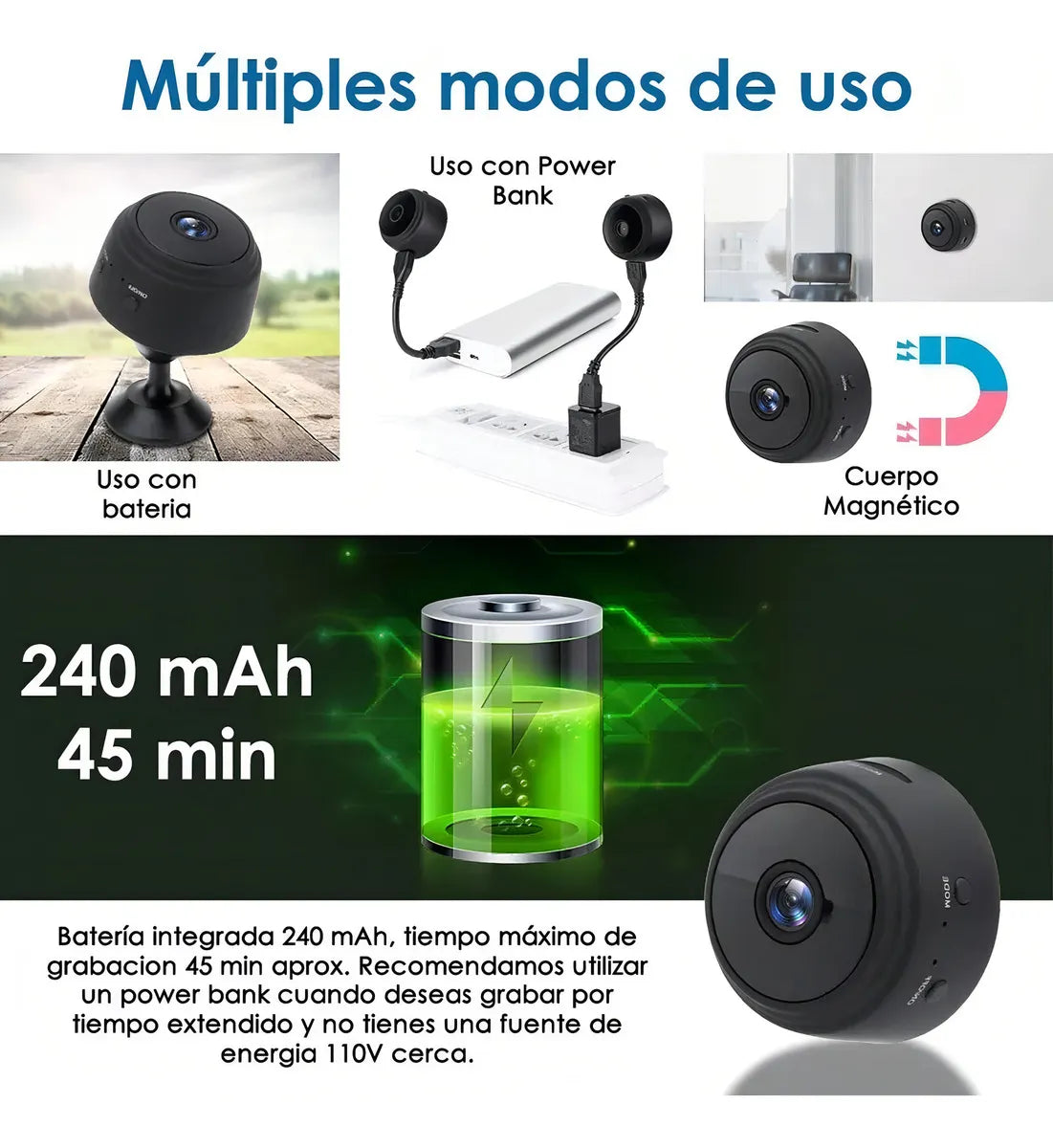 Mini Cámara de Seguridad Espía Inalámbrica Wi-Fi con Visión Nocturna HD 1080p para el Hogar
