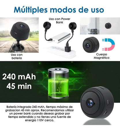 Mini Cámara de Seguridad Espía Inalámbrica Wi-Fi con Visión Nocturna HD 1080p para el Hogar