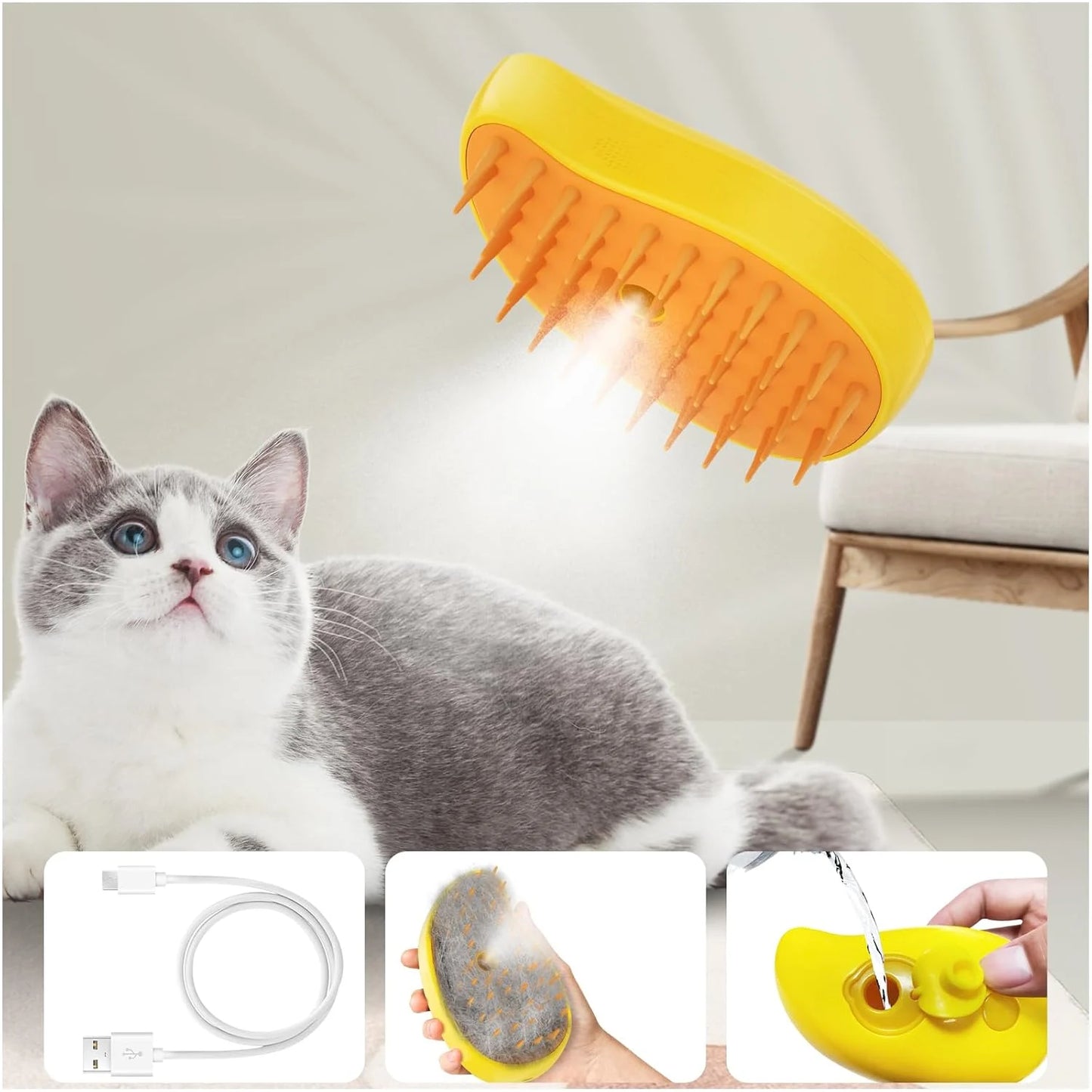 Cepillo de Vapor 3-en-1 Autolimpiante para Gatos